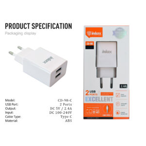 CHARGE CD-98 TYPE C 2.4 A 2 USB & CABLES. 1m